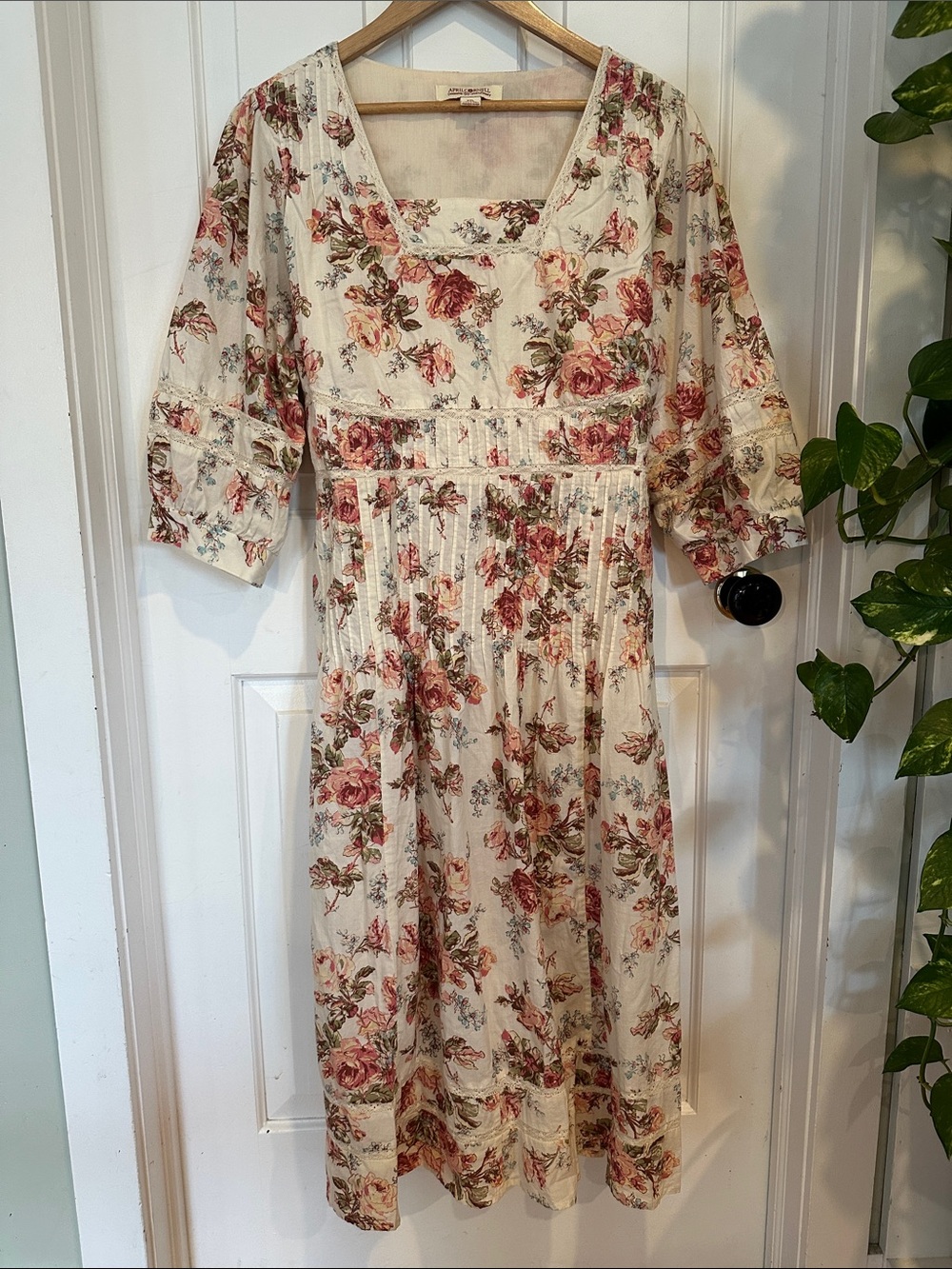 April Cornell Cream Midi Dress with Rose Floral Print